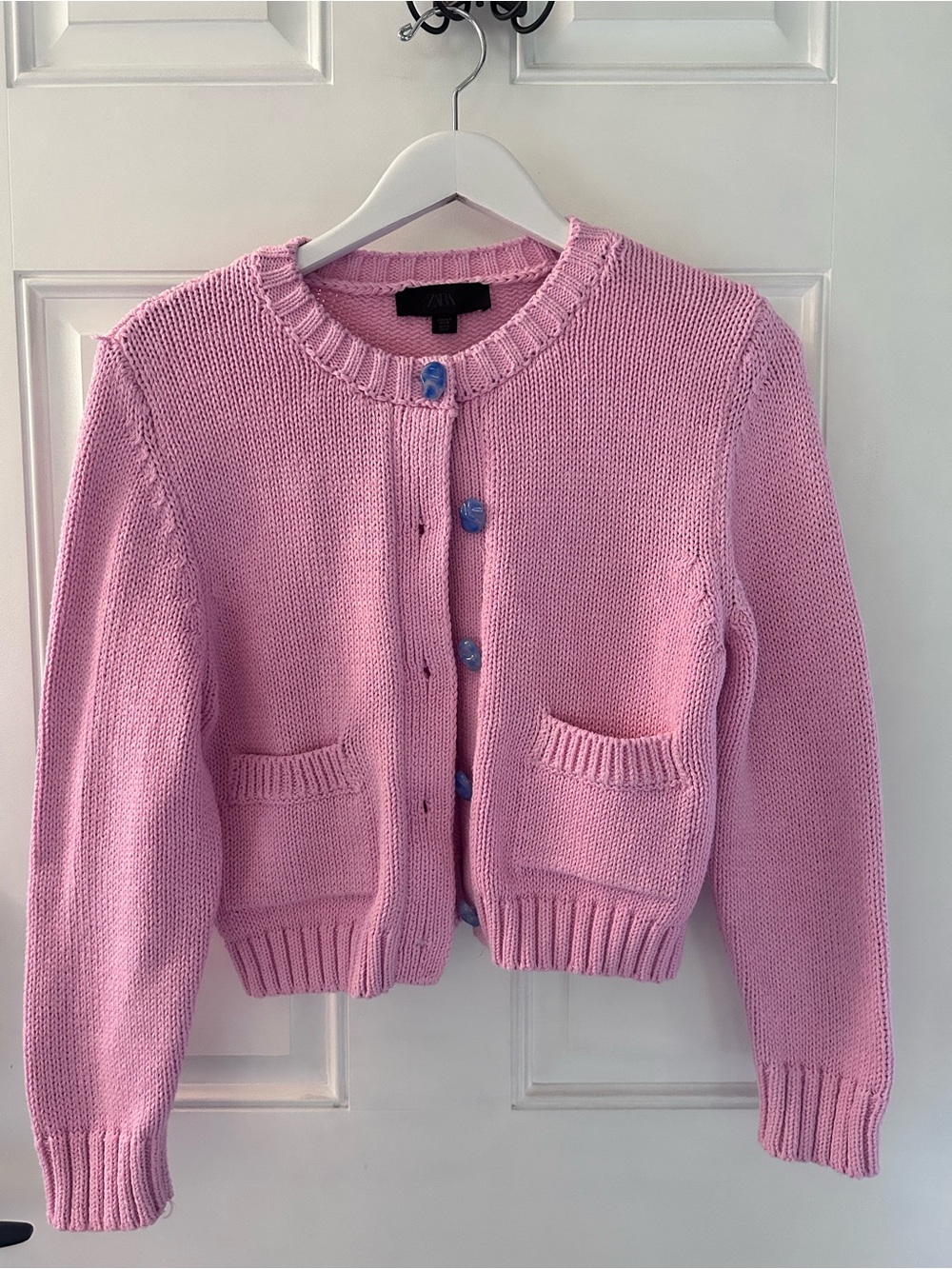 Zara Light Pink Ribbed Button-Front Sweater - Picture 2 of 3